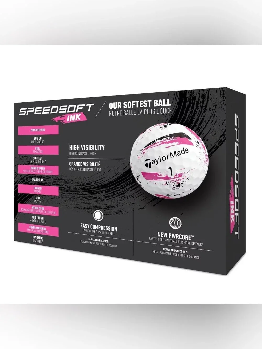 NEW TaylorMade SpeedSoft Ink Golf Balls 12 Pack High Contrast Soft Feel Pink/Whi - Picture 2 of 3